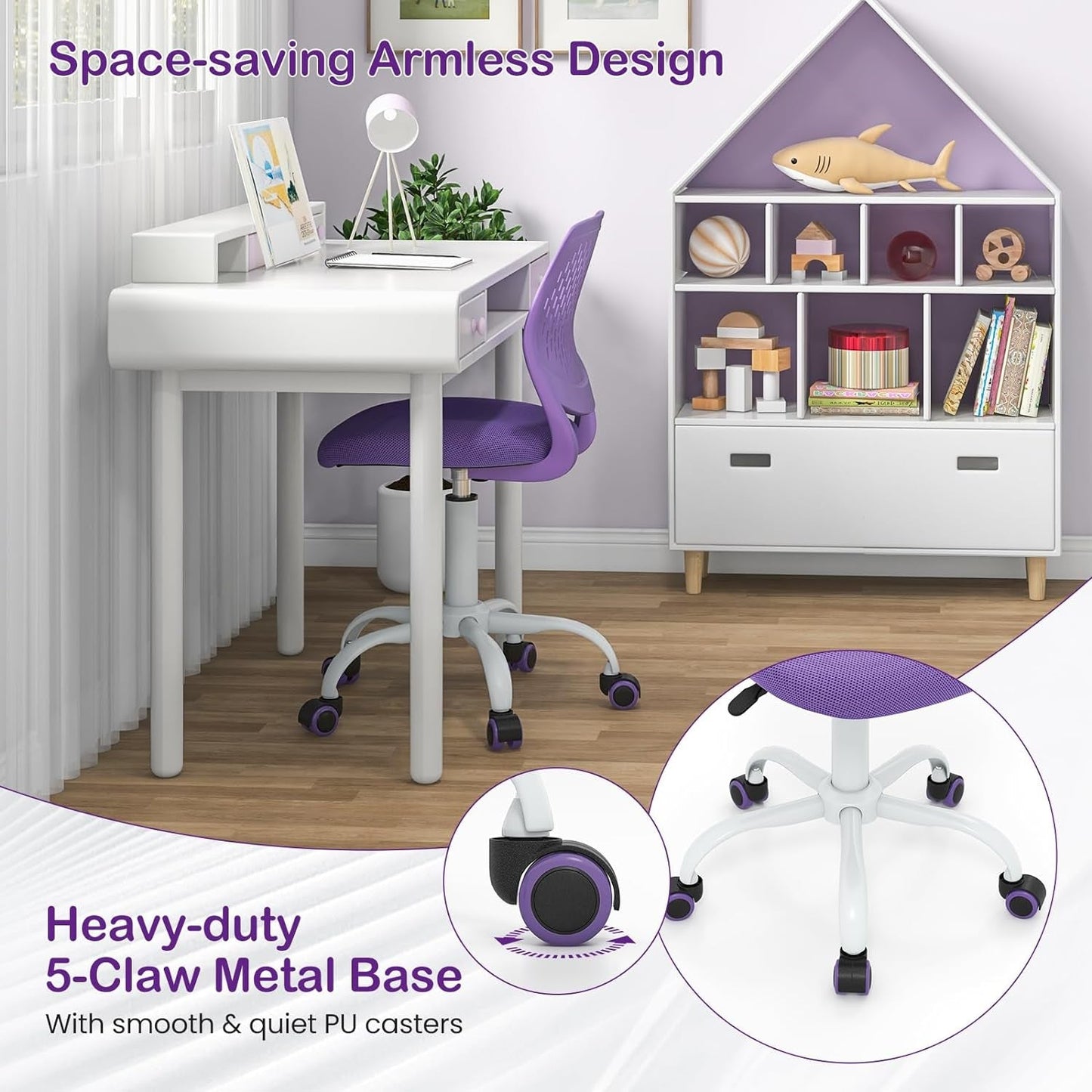 Purple Kids Desk Chair Lumbar Support Height Adjustable