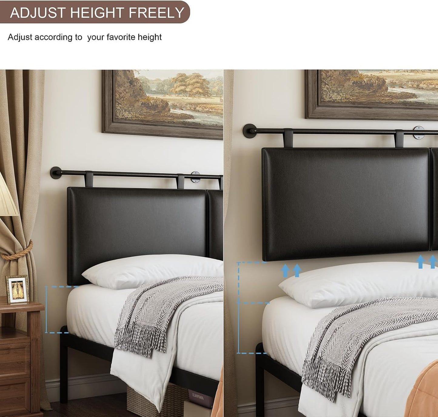 Queen Size Wall Mounted Headboard Industrial Pipe Design