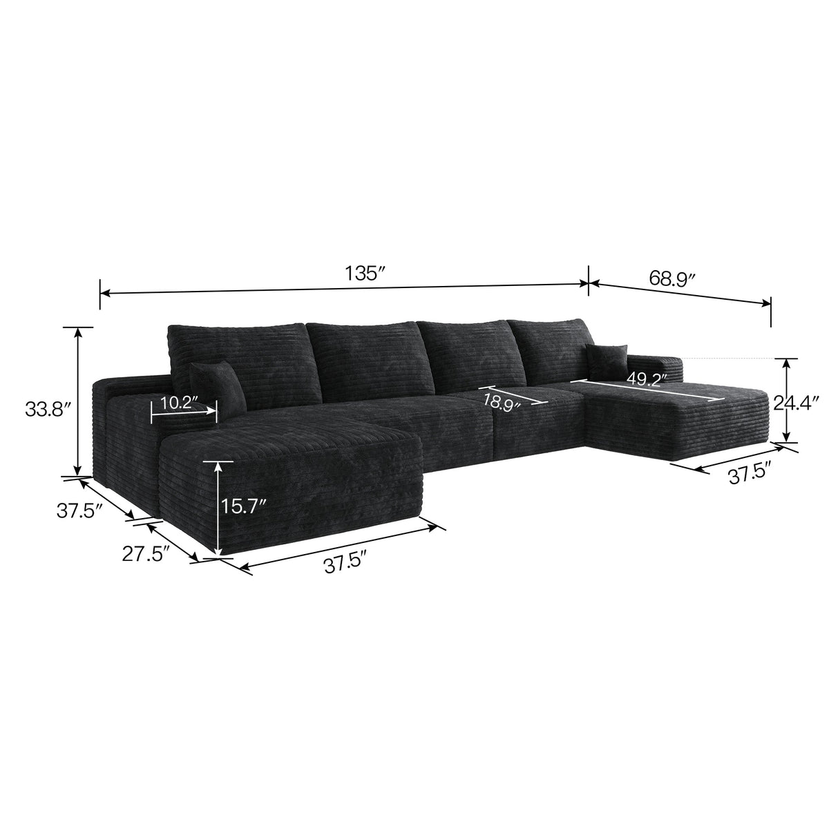 135" Cloud Sectional Sofa with Ottoman