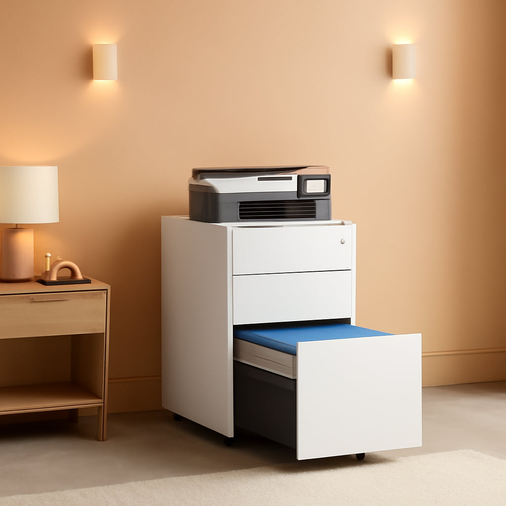 White 3 Drawer Slim File Cabinet For Office Lockable