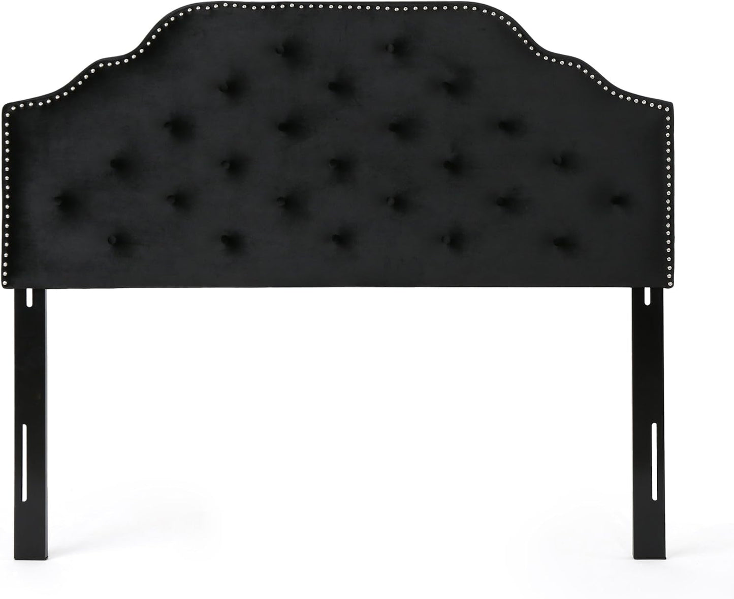Contemporary Black Velvet Headboard with Button Tufted Design