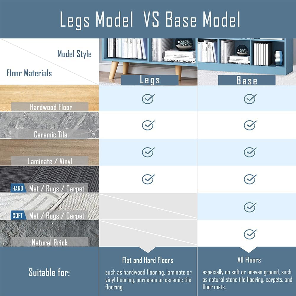 Blue Wood Open Shelf Bookcase 3 Tier 8 Cube Storage