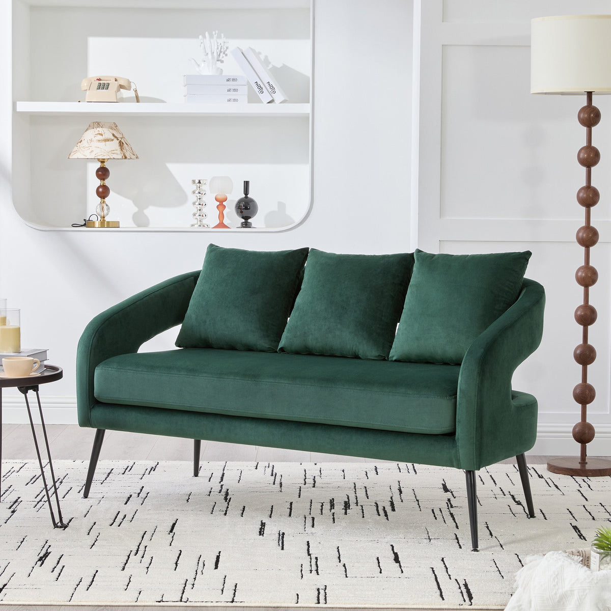 Modern Upholstered Velvet Loveseat Settee with 3 Pillows