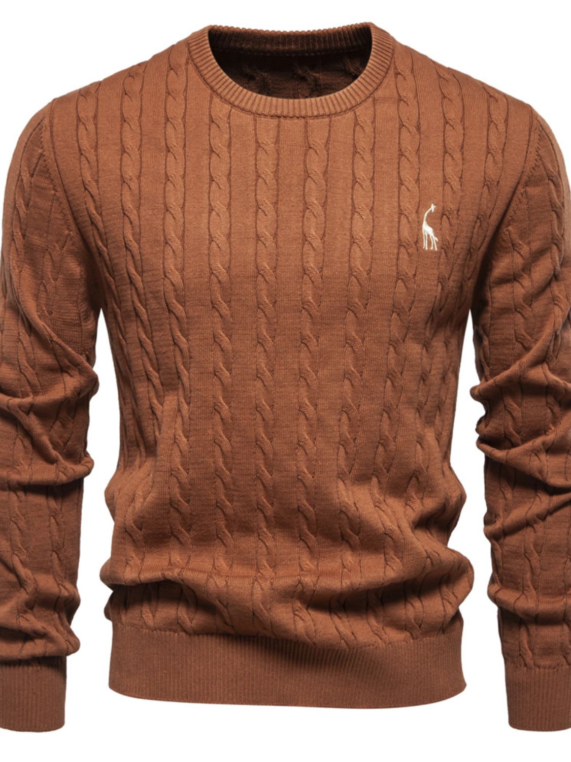 Cable-Knit Round Neck Long Sleeve Sweater