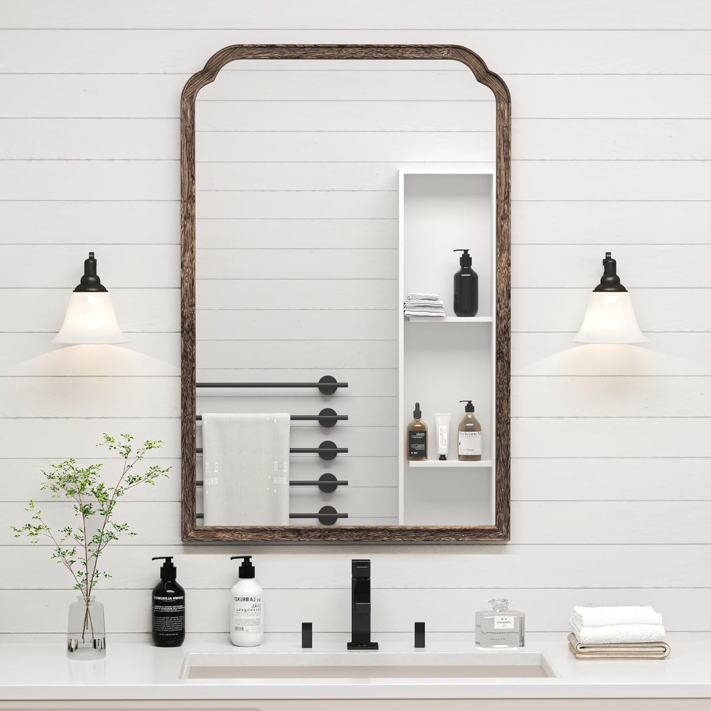 24 X 36 Solid Wood Bathroom Mirror Rustic Brown Frame For Living Room Bedroom Vanity