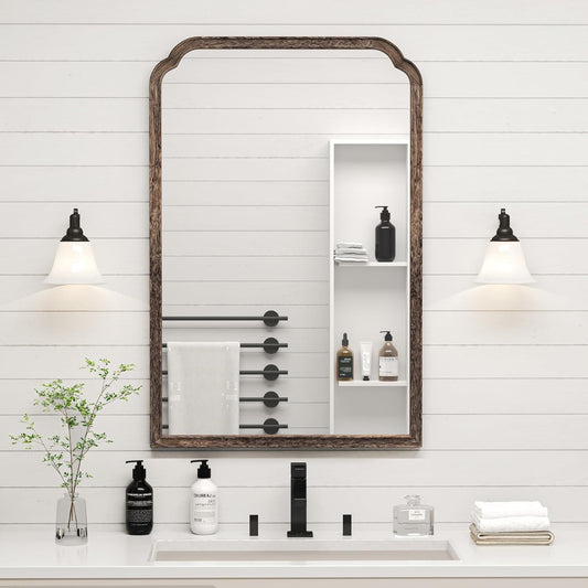 24 X 36 Solid Wood Bathroom Mirror Rustic Brown Frame For Living Room Bedroom Vanity