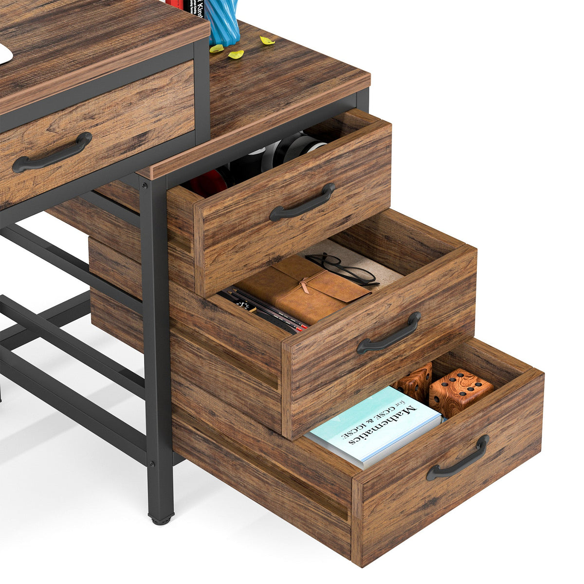 51" Reversible Computer Desk with 5 Drawers and File Cabinet