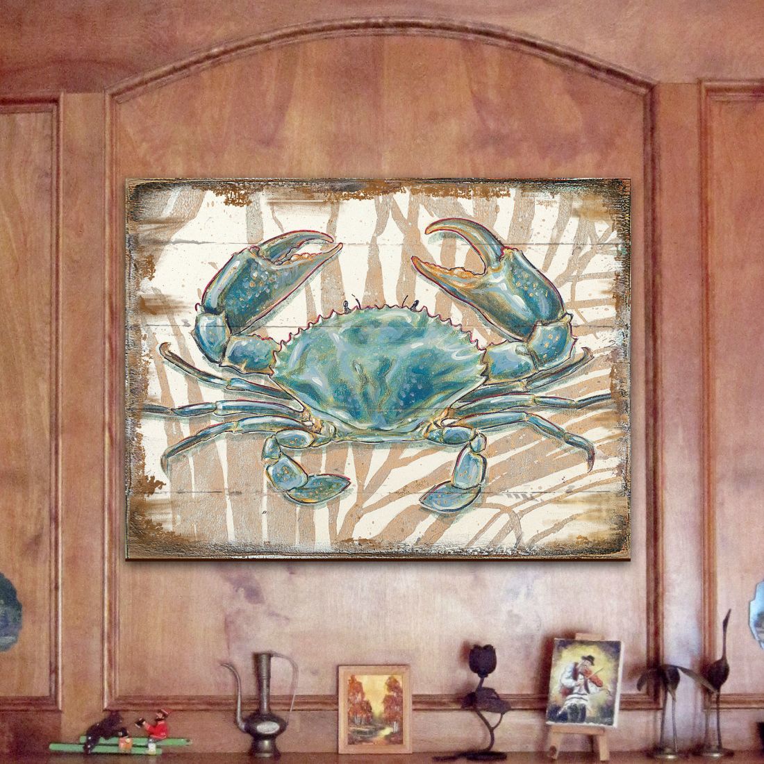 Tangerang Crab Wooden Coastal Wall Art by Nature Wonders - Coastal Sea-Life Decor - 95224-2B
