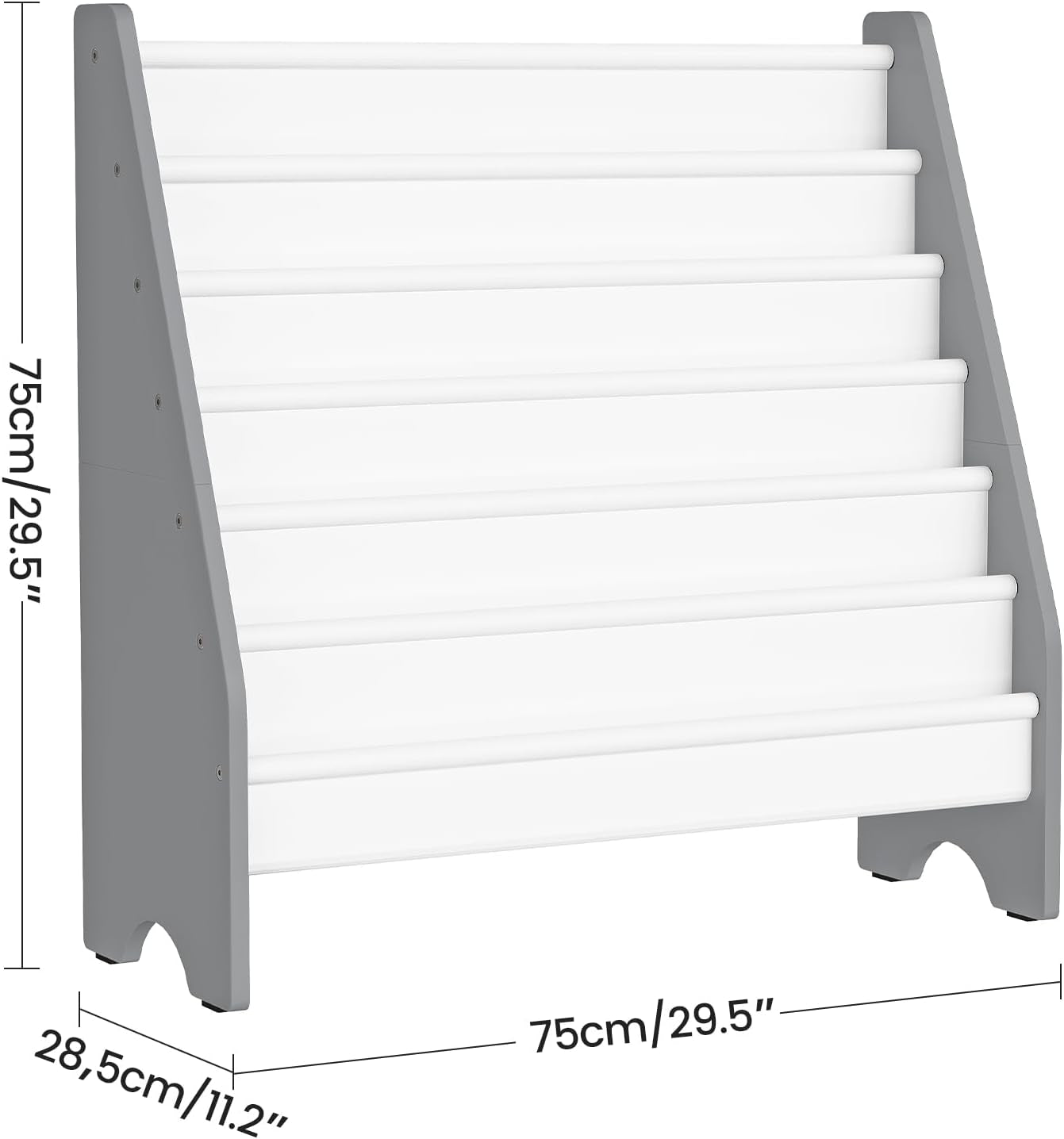 6 Tier Kids Bookshelf White And Gray Sling Book Organizer