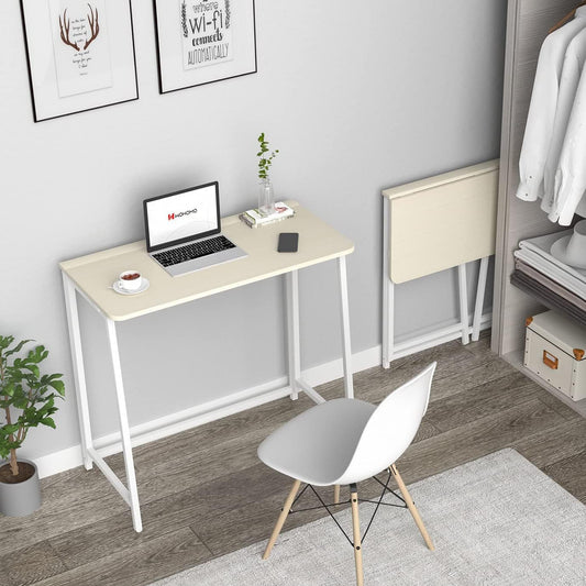 Folding Desk 31.5 Inch Oak Wood Small Space Computer Table