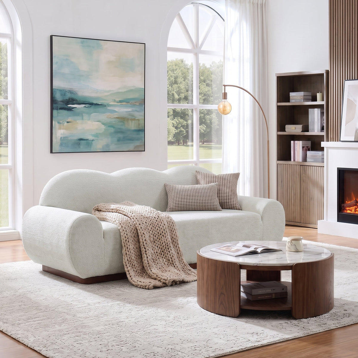 88in. Round Arm Cloud Curved 3 Seater Modern Upholstered Boucle Sofa
