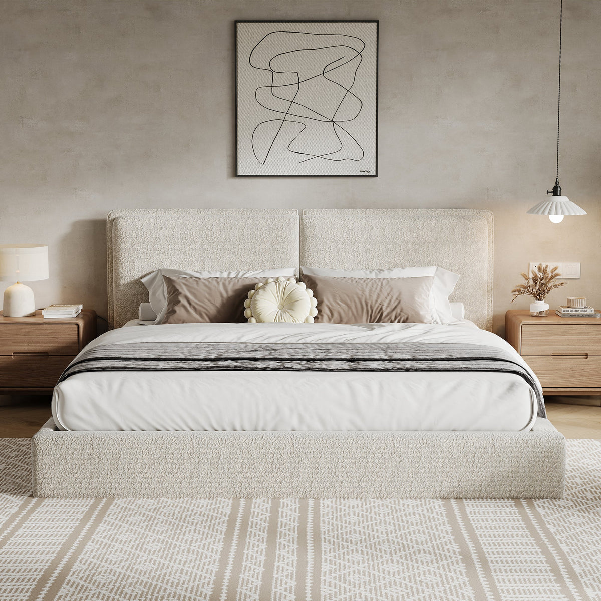 Double-Pillow Upholstered Design, Skin-Friendly Textured Fabric