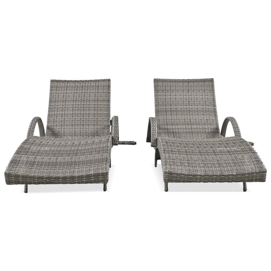 K&K 80" Outdoor Wicker Chaise Lounge Chairs Set of 2