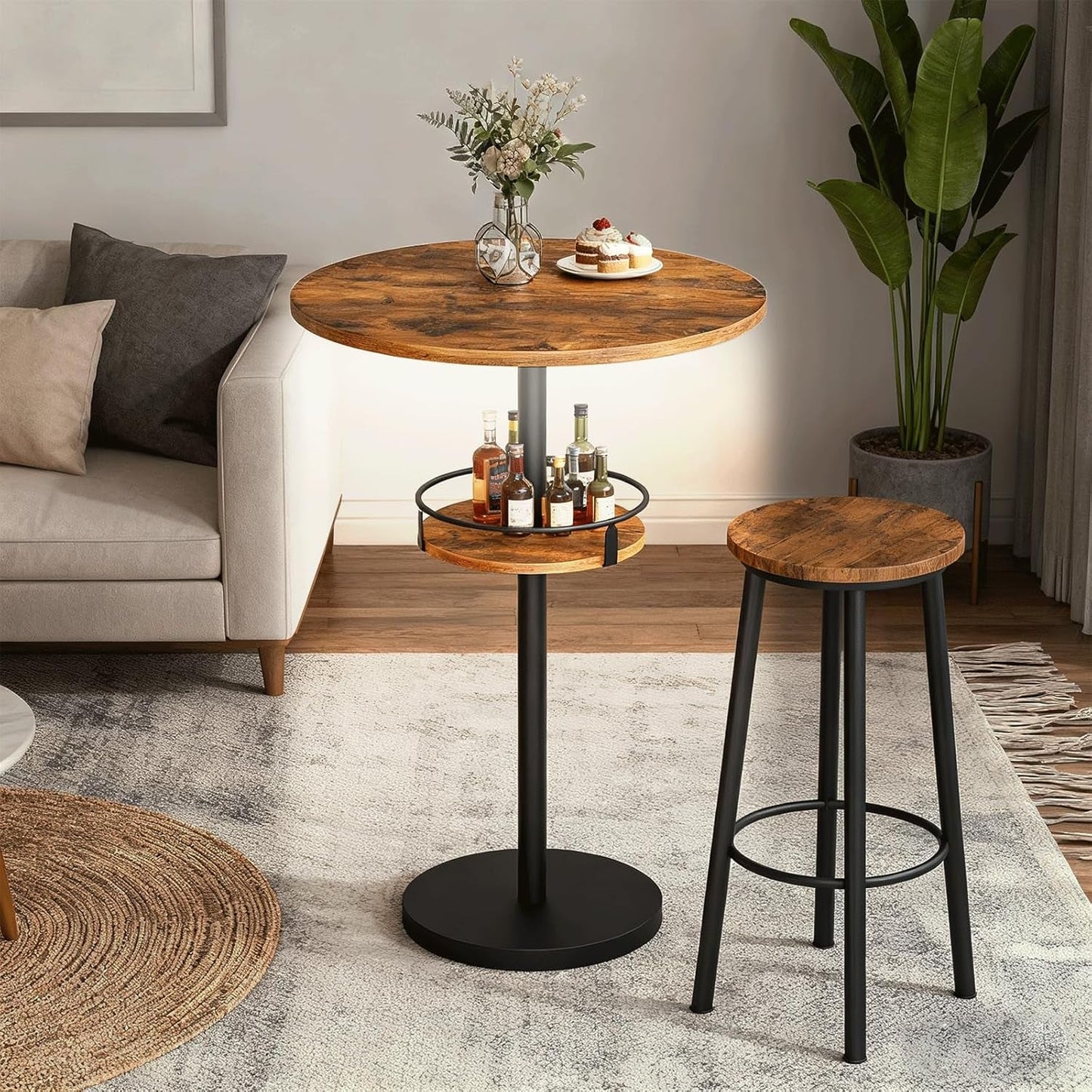 Round Industria lBar Table Set Two With Integrated LED Illumination