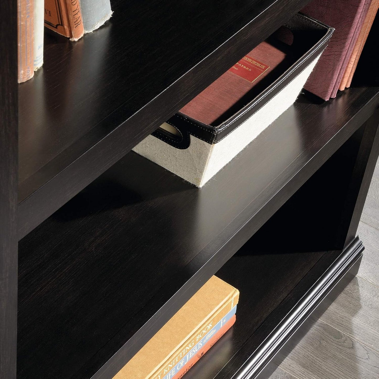 Three Tier Wooden Book Shelf Estate Black with Adjustable Shelves Multipurpose Bookshelf for Home Office And Living Room