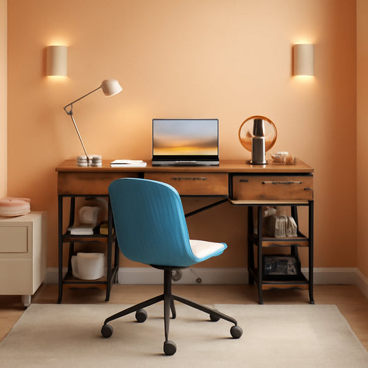 Vintage Writing Desk With Three Fabric Drawers For Office