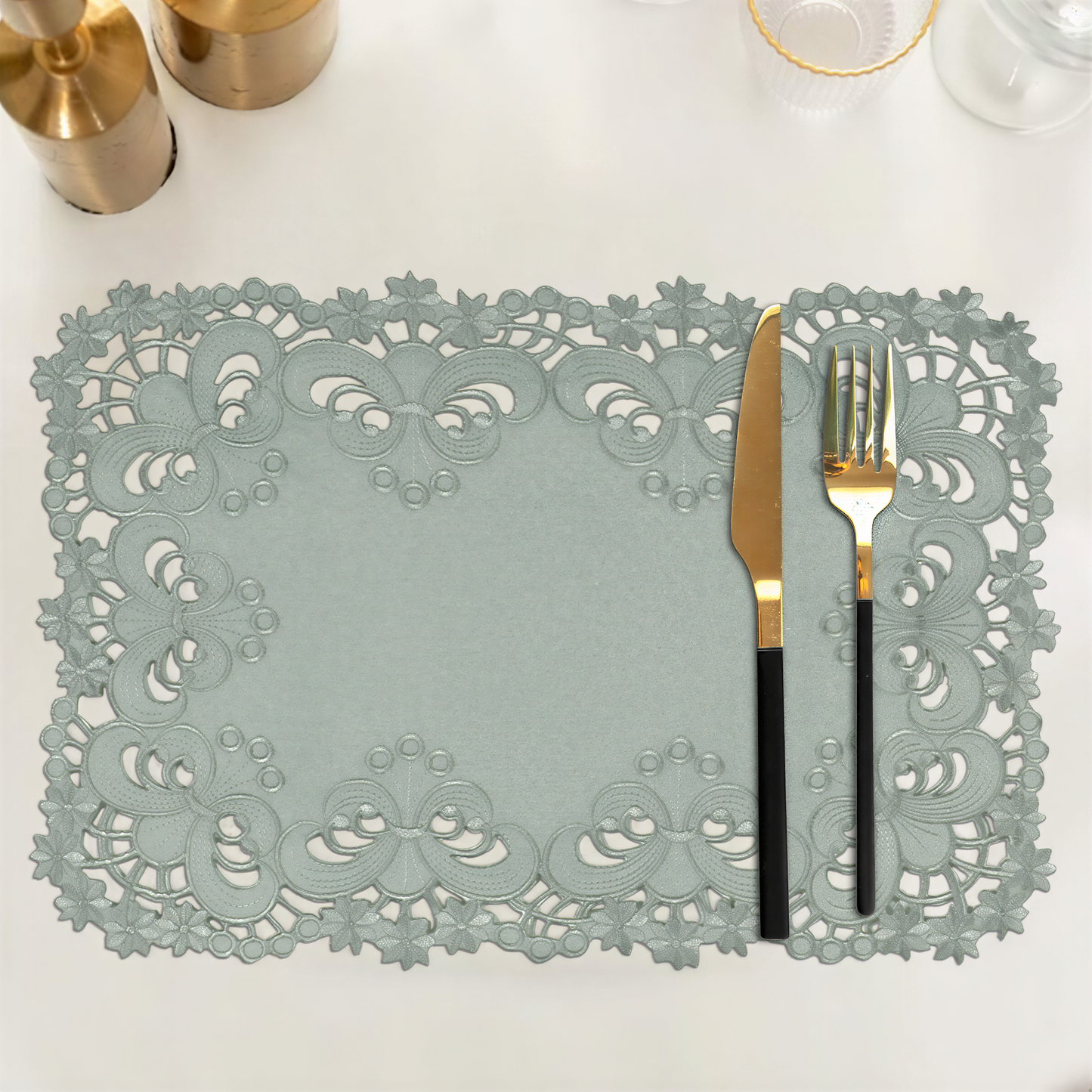 Embroidered Placemats - Gray European Embroidery Dining Table Mats | Rustic & Vintage