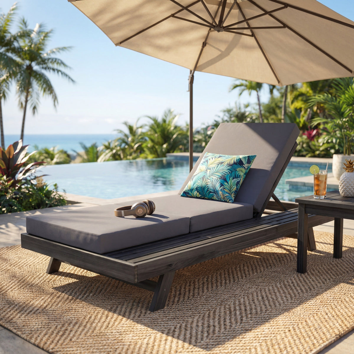 Lounge Chaise Set in Acacia Solid Wood