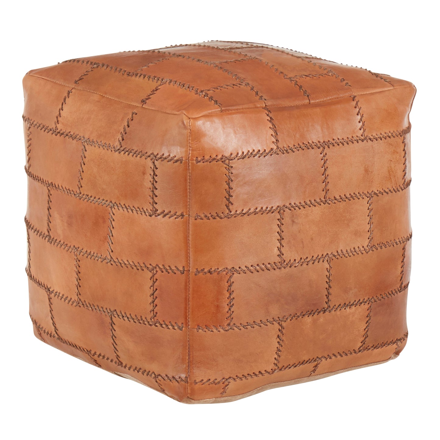 Earthy Leather and Canvas Ottoman
