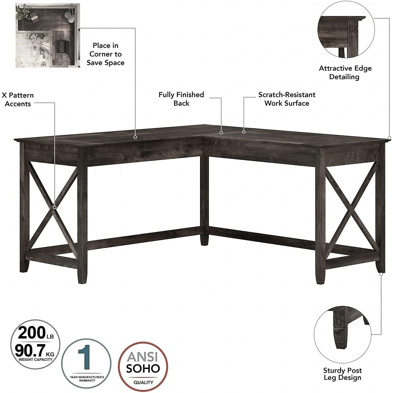 Key West 60W L Shaped Desk With Mobile File Cabinet Bundle