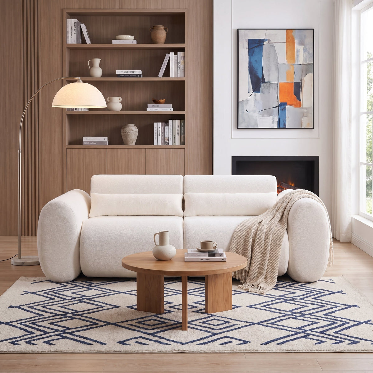 79 in. Round Arm Cloud Curved 3 Seater Modern Upholstered Chenille Sofa