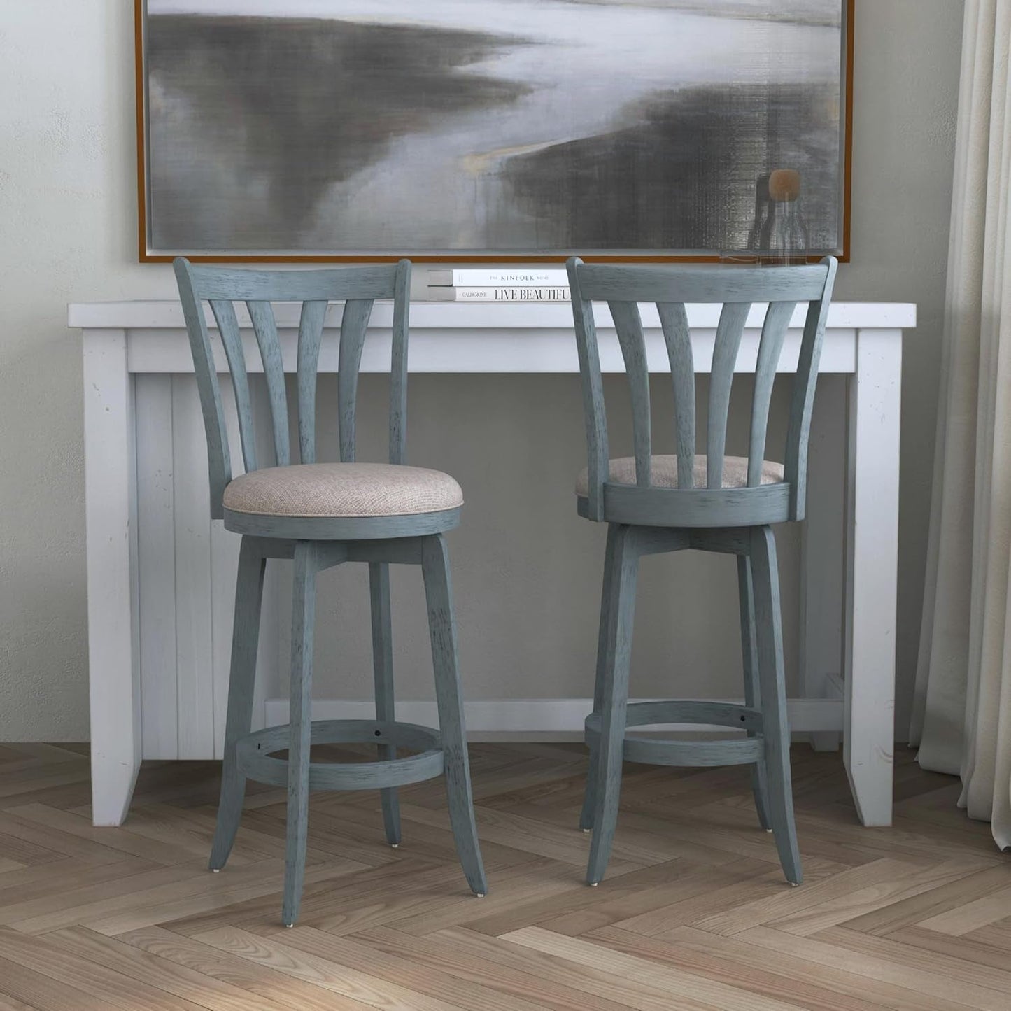 Bar Height Swivel Stool 30 Inch Blue Wire Brush Finish