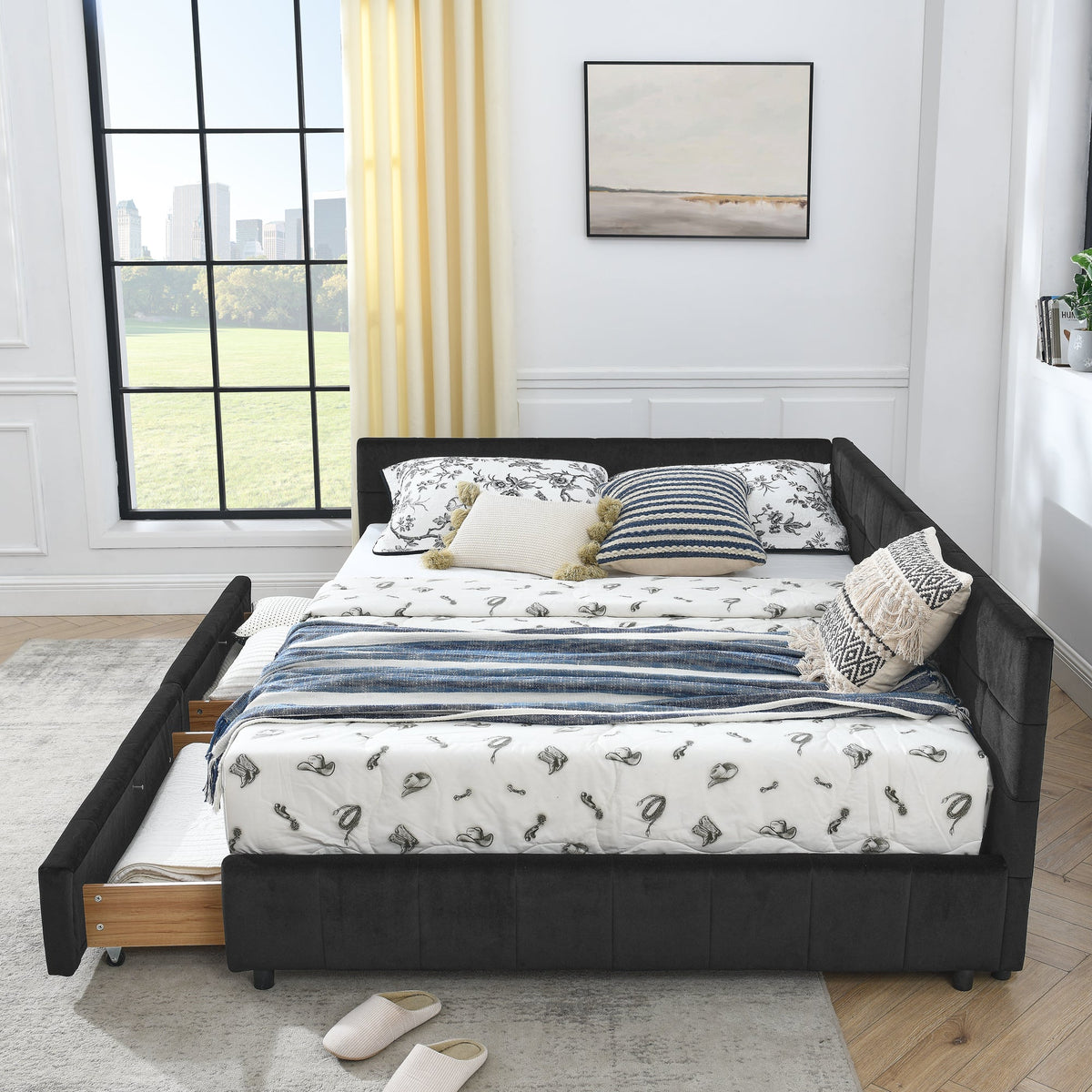 Queen Size Storage Upholstered Tufted Bed Frame