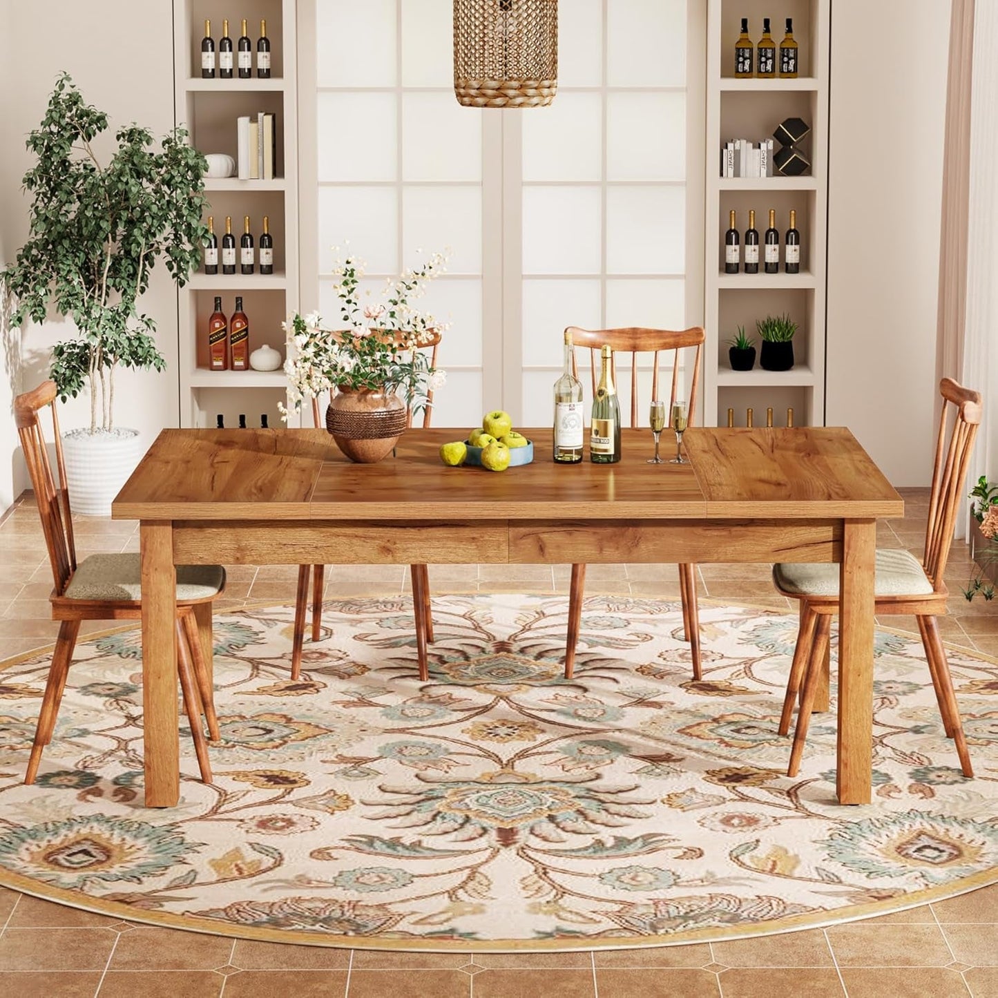 70.87 Inch Wood Dining Table Farmhouse Thickened Legs