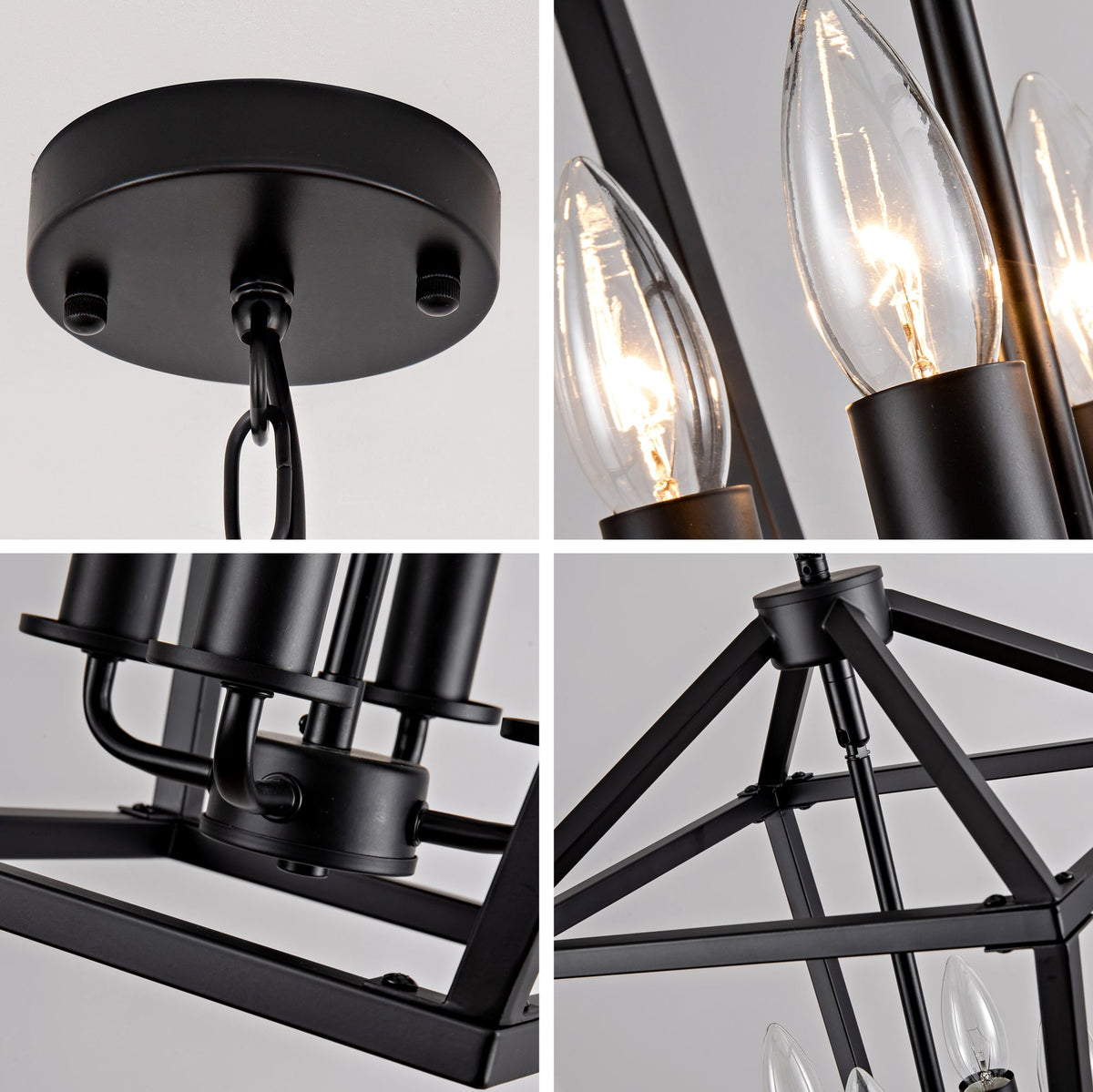Farmhouse Lantern Chandelier 4-Light, Industrial