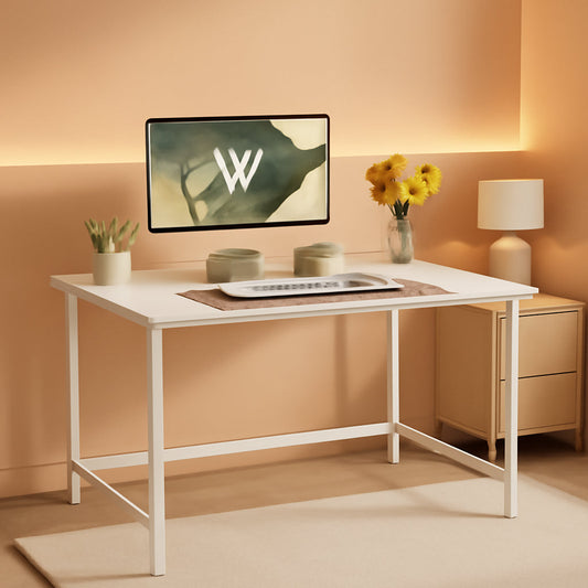 Maple White Computer Desk With Metal Frame For Small Spaces