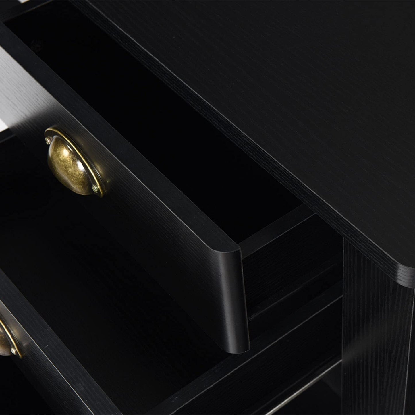 Matte Black Desk With Drawers And Hutch For Home Office