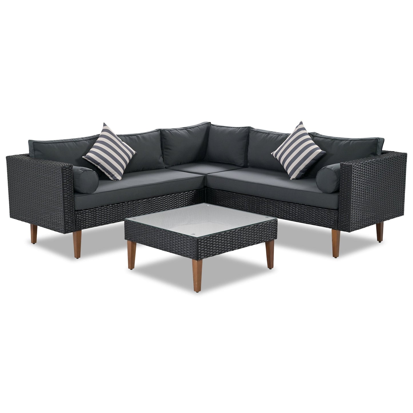 4-Pieces Outdoor Wicker Sofa Set with Colorful Pillows