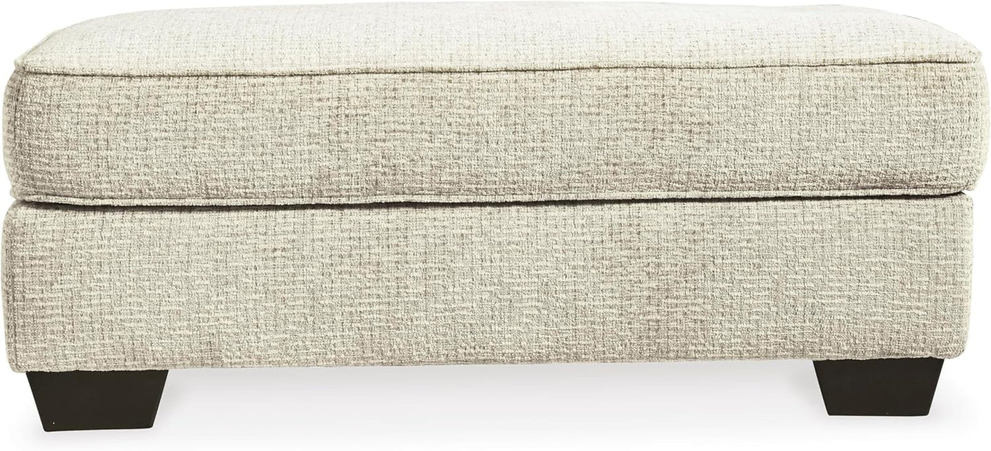Beige Chenille Upholstered Ottoman With Cushioned Comfort