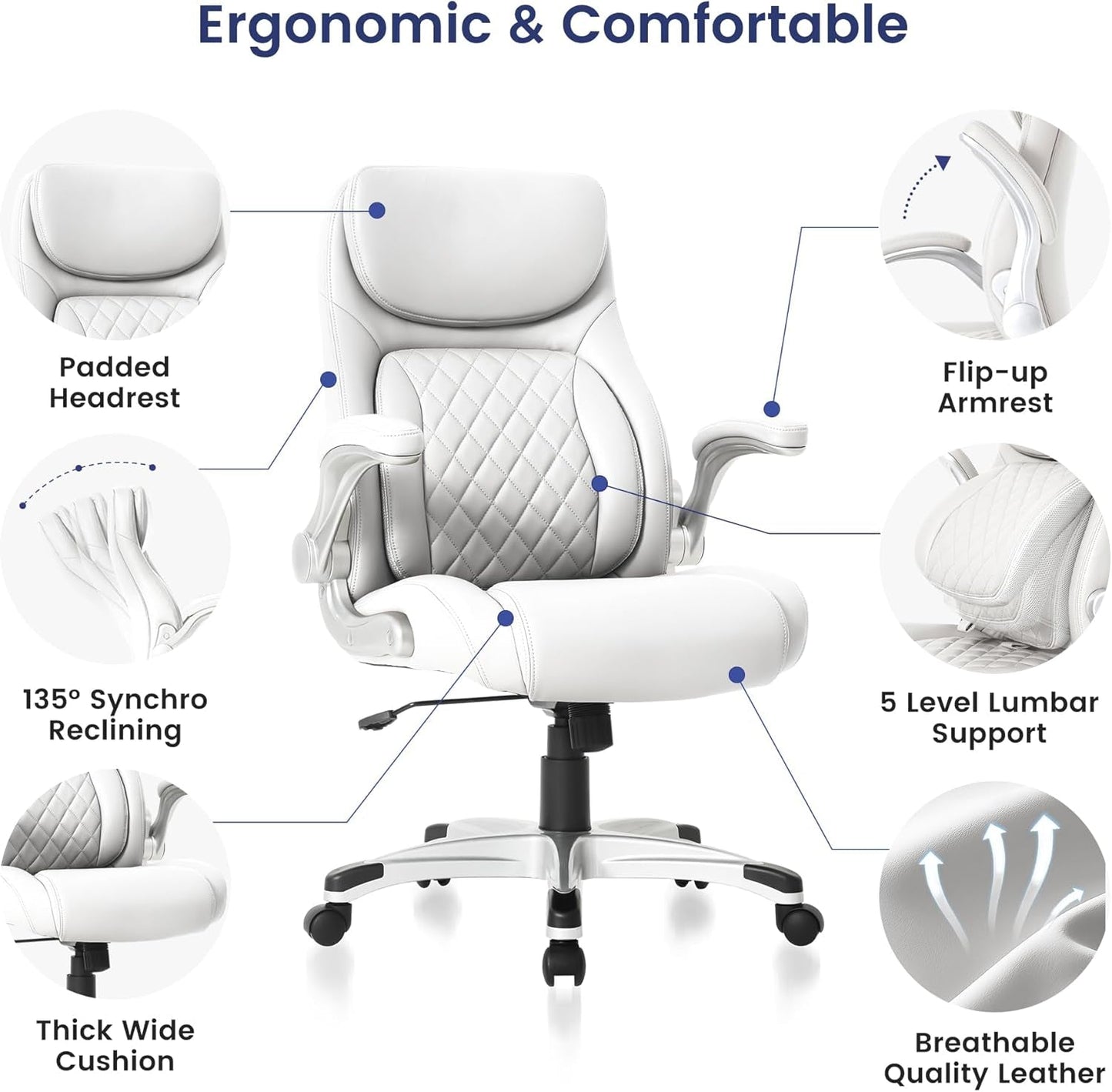 Ergonomic Office Chair With Adjustable Lumbar Support White