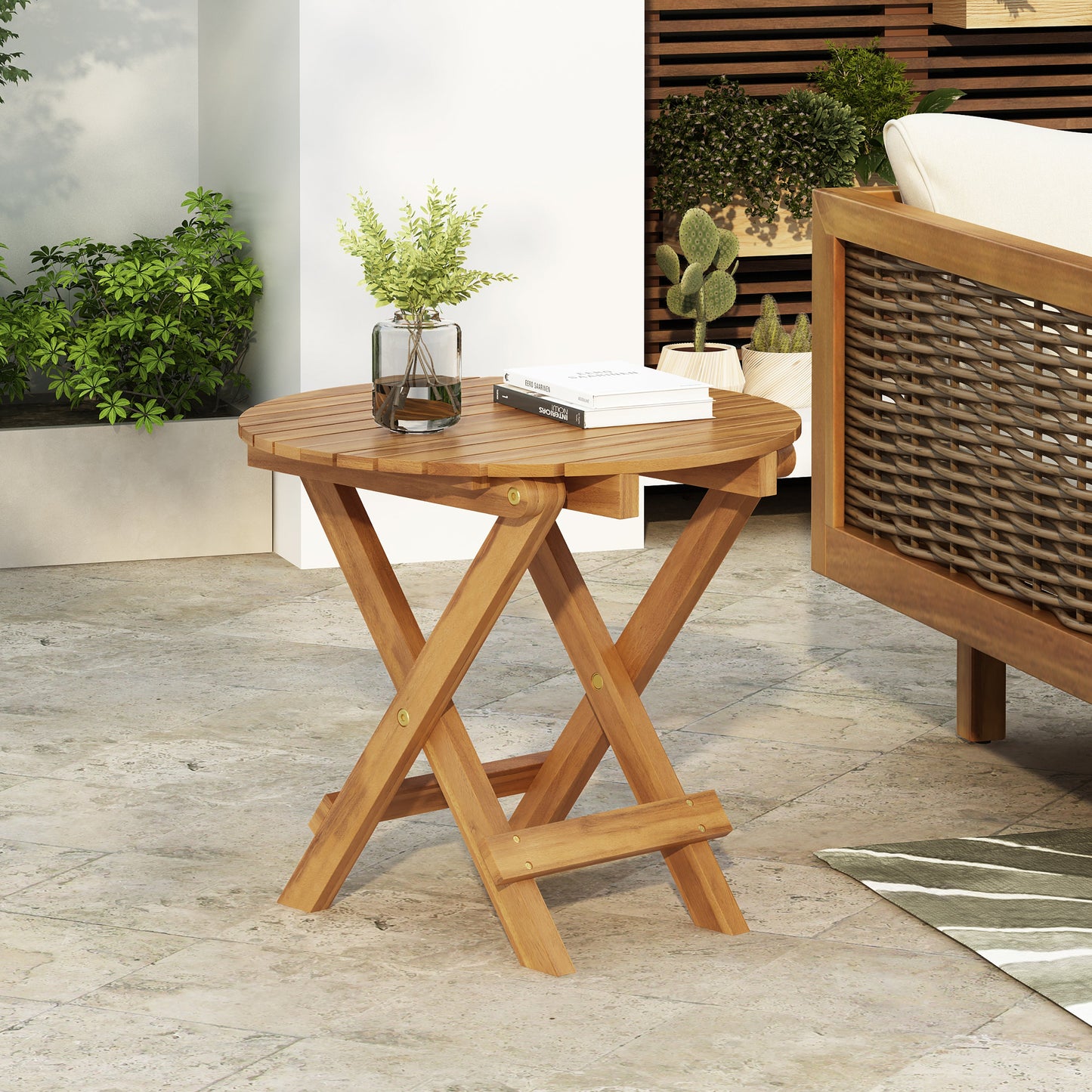 Patio Conversation Set with Outdoor Wood Chairs and Side Table