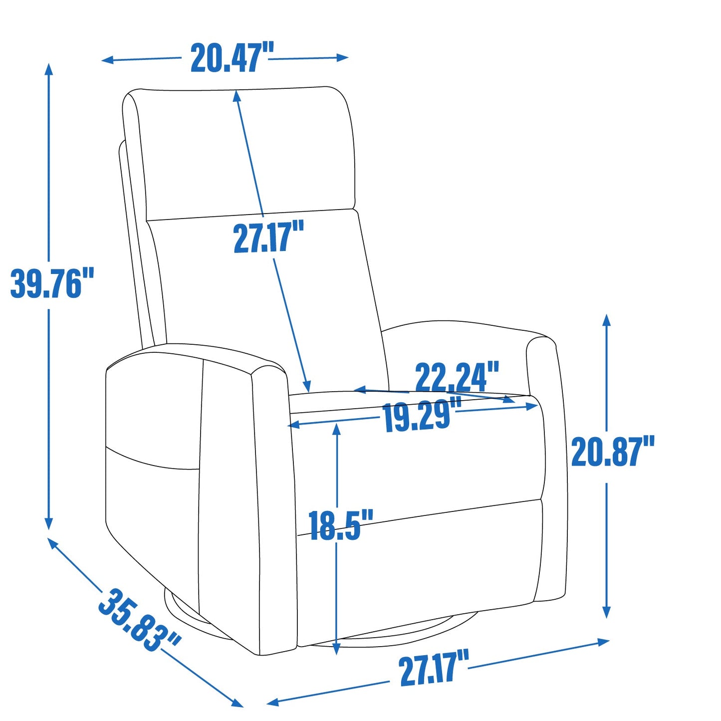 Heat Massage Manual Recliner Chair with Rocker and Swivel in Fabric for Living Room, Brown