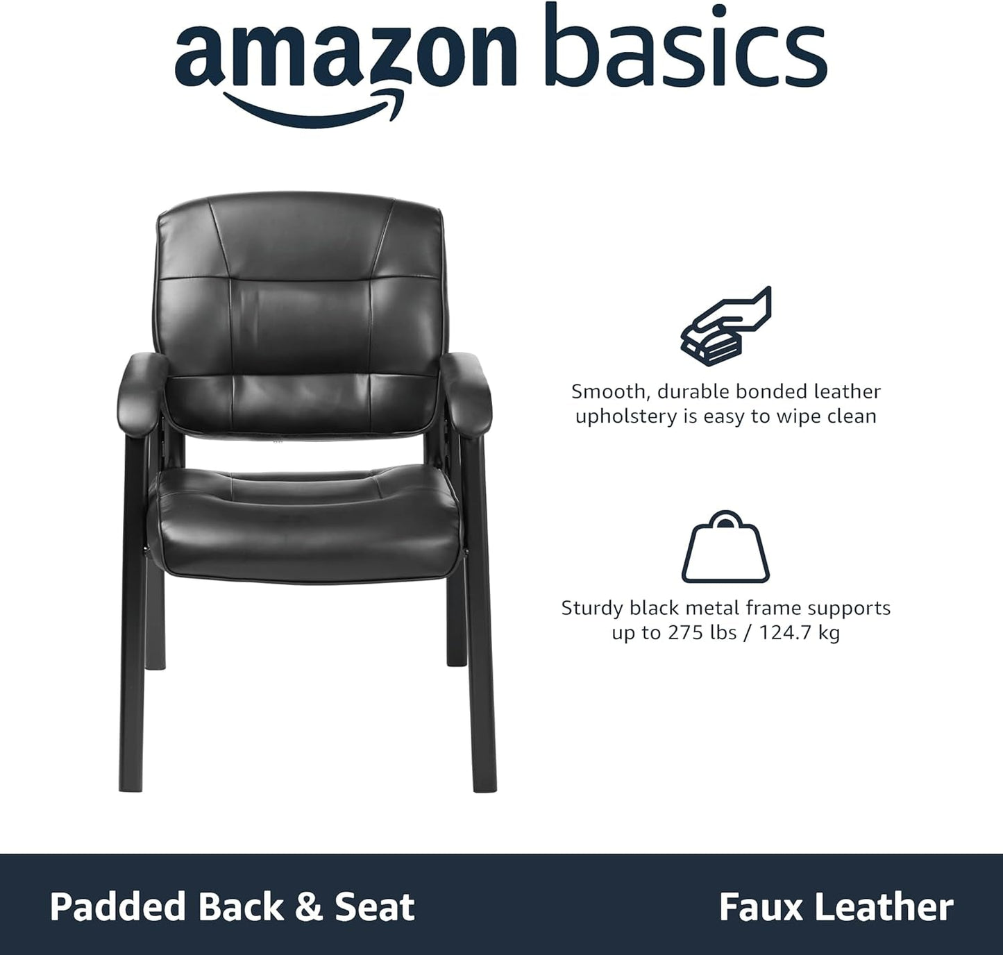 Black Faux Leather Office Guest Chair With Metal Frame