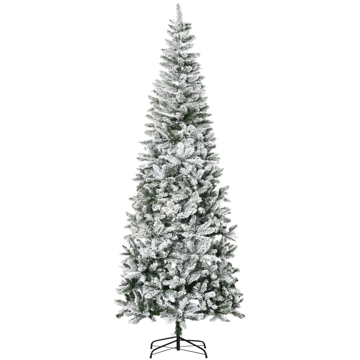HOMCOM 9ft Unlit Snow-Flocked Slim Pine Christmas Tree