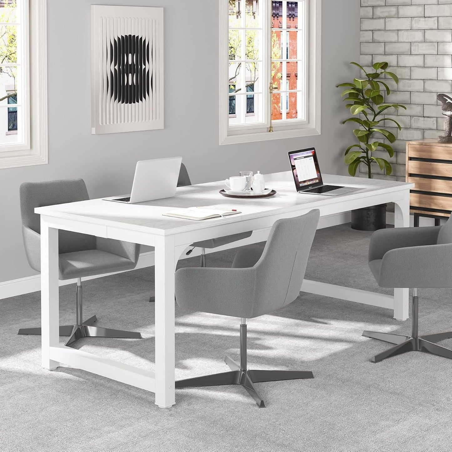 70 Inch White Executive Desk For Home Office Workspace