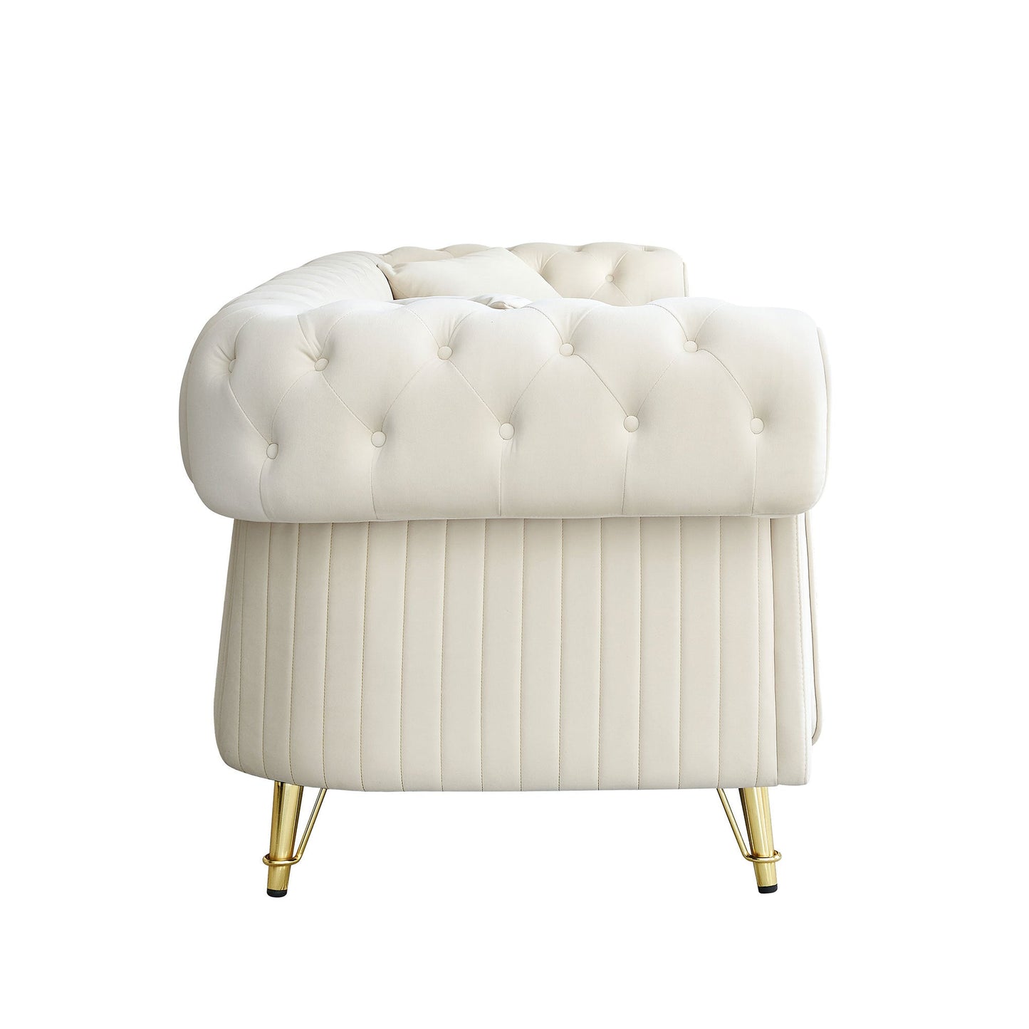 89''W Chesterfield Modern Tufted Velvet Living Room Sofa with Two Seat Cushions and Two Toss Pillows,Beige