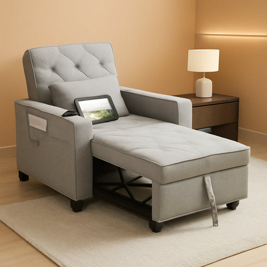 Charcoal Grey Convertible Sleeper Chair With USB Ports
