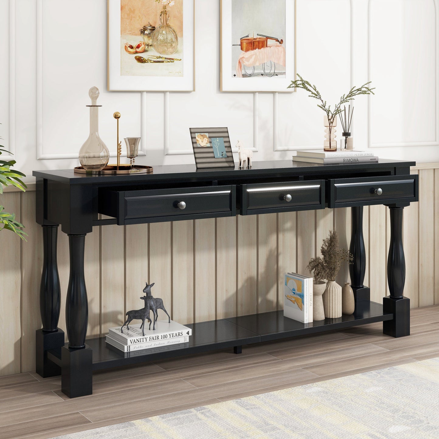 TREXM Console Table - 63" Long with Drawers & Shelf