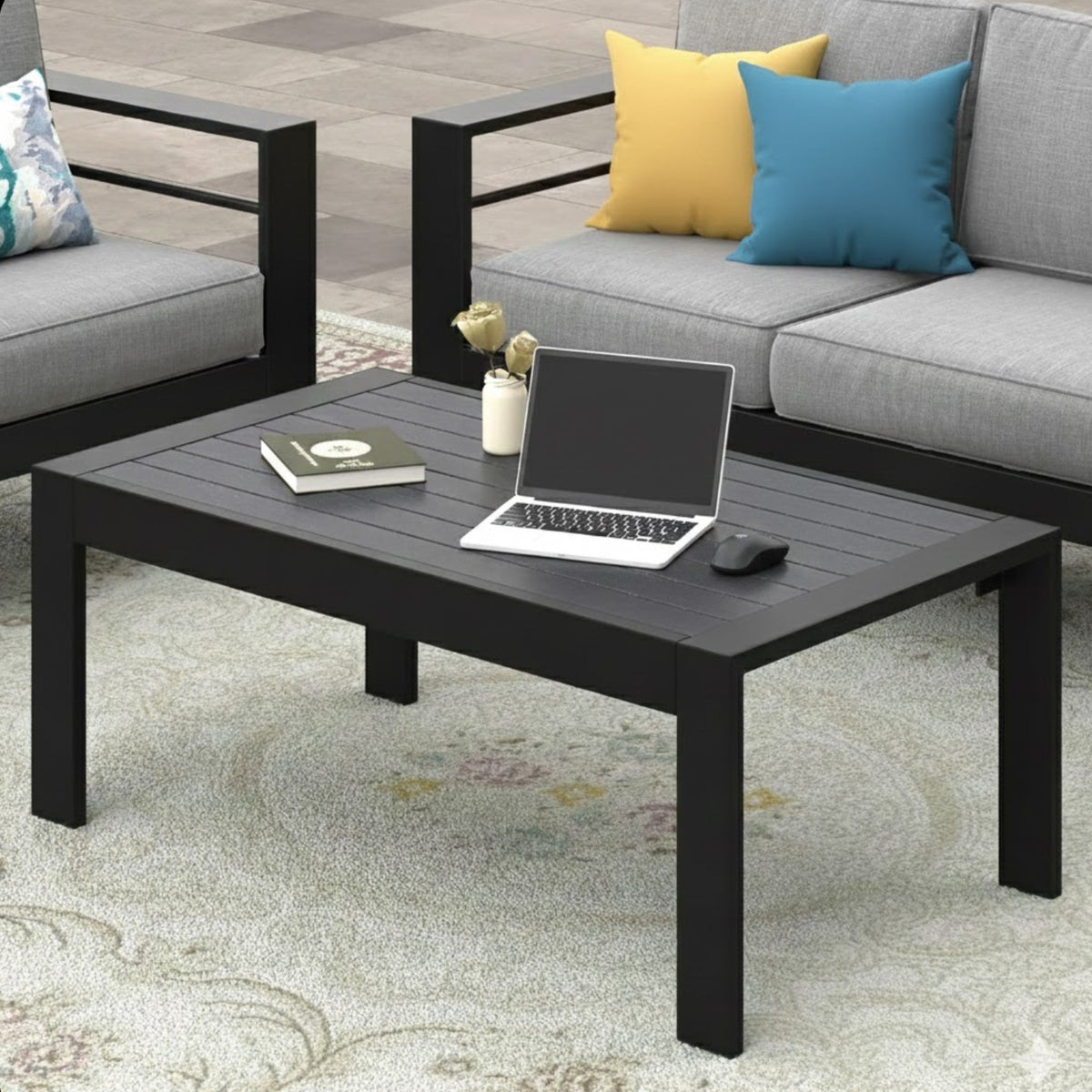 Modern 43" All-Weather Aluminum Patio Coffee Table
