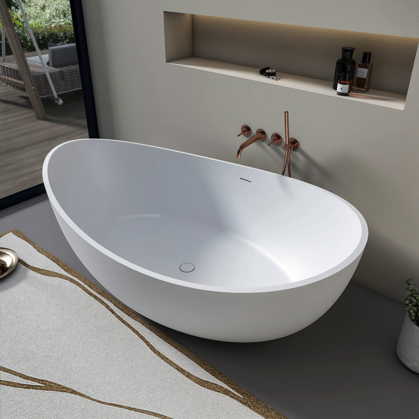 70 Inch Freestanding Solid Surface Soaking Bathtub