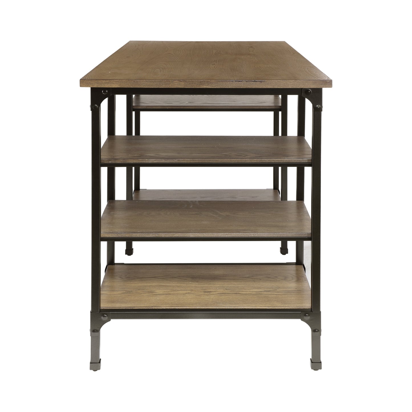 Modern Traditional Aesthetic 1pc Counter Height Writing Desk with 6x Shelves Natural Finish and Rustic Black Metal Finish