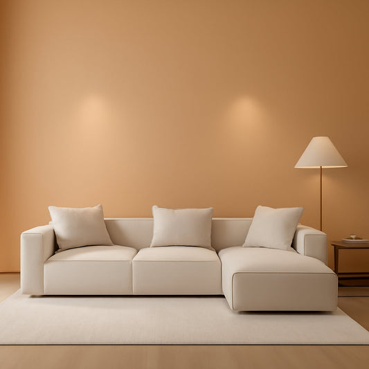 Modular Sectional Sofa Set Linen Cream With Ottoman And Chaise