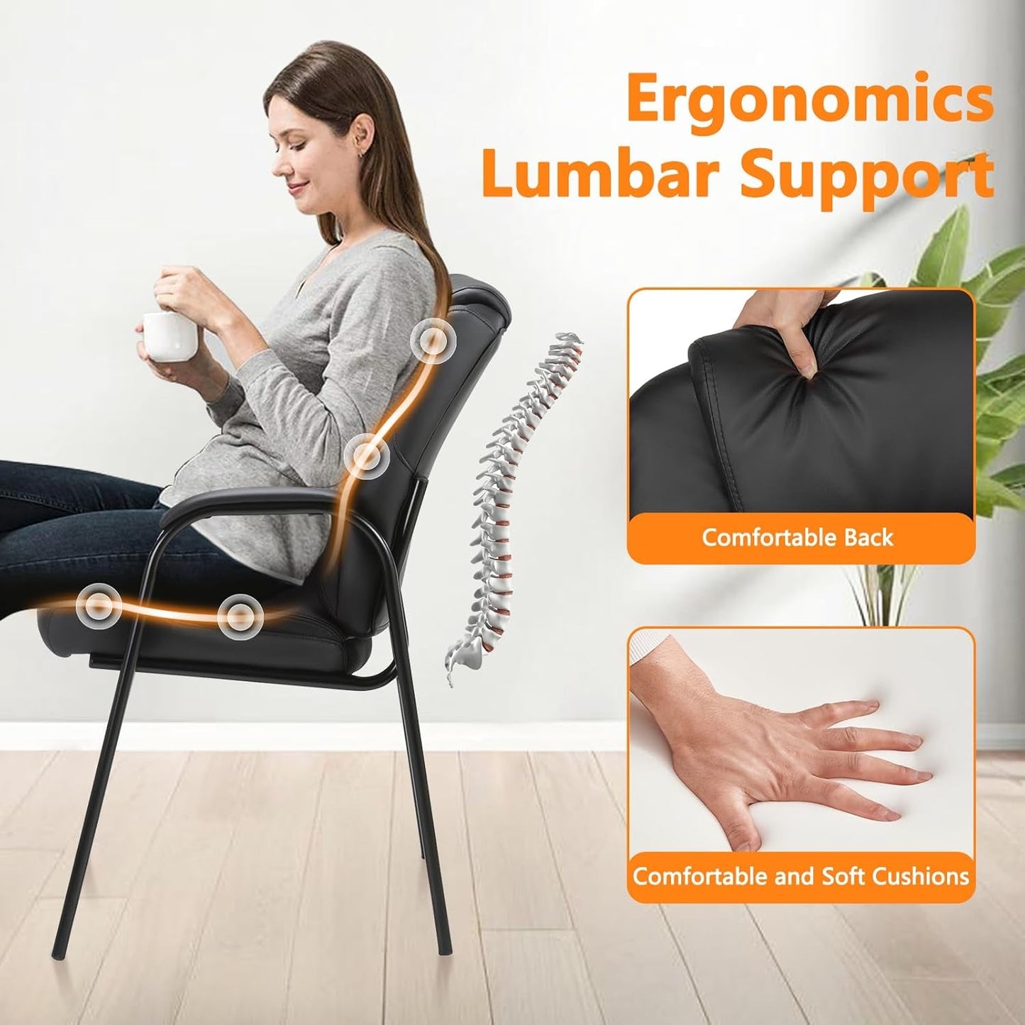 Black Leather Guest Chair 2 Pack With Padded Armrests