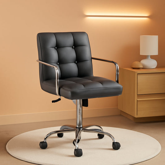 Grey Leather Office Chair With Armrests For Home Office
