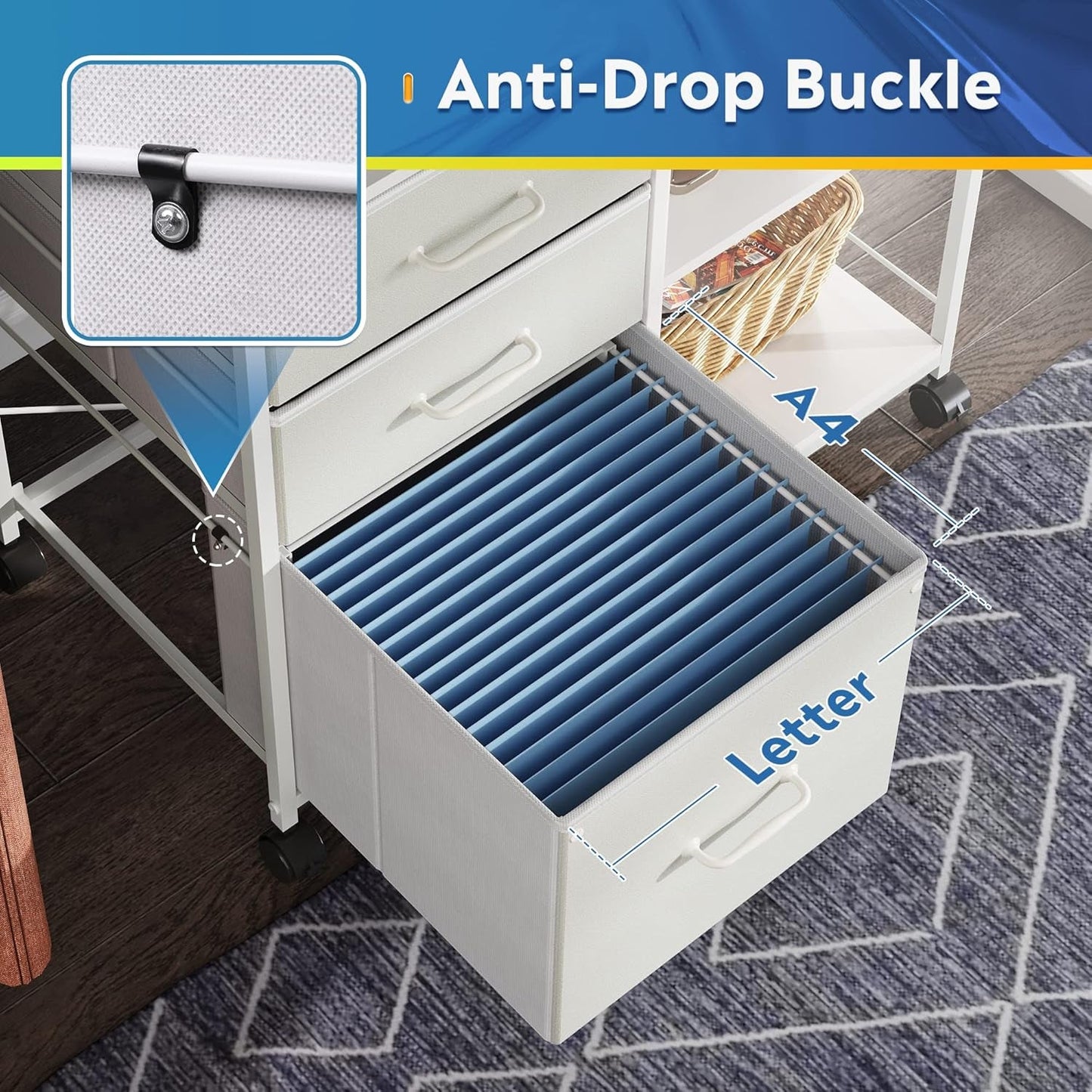 3 Drawer Mobile File Cabinet With Rolling Printer Stand And Open Storage Shelf White