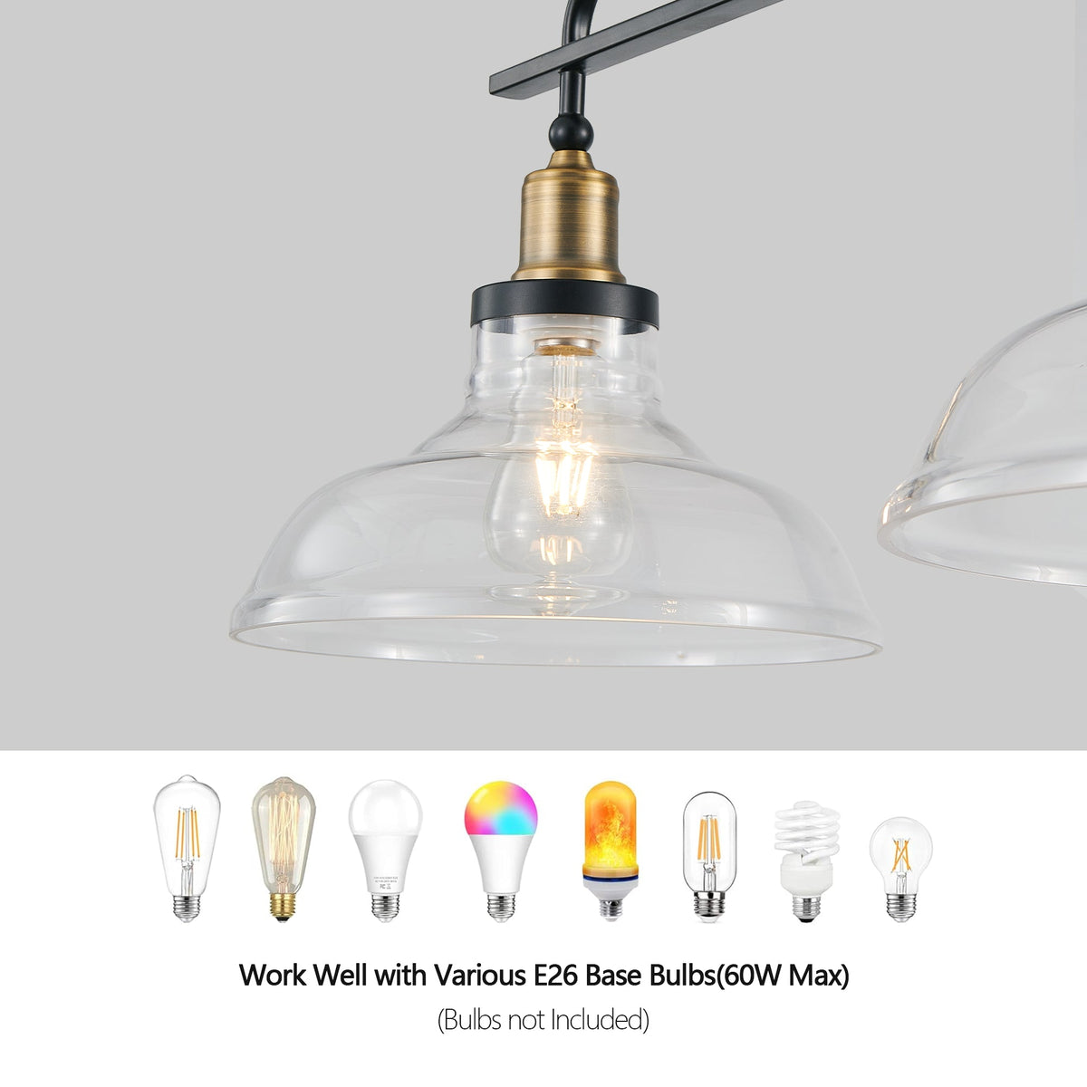 45" Industrial 3-Light Pendant Chandelier with Clear Glass Shades